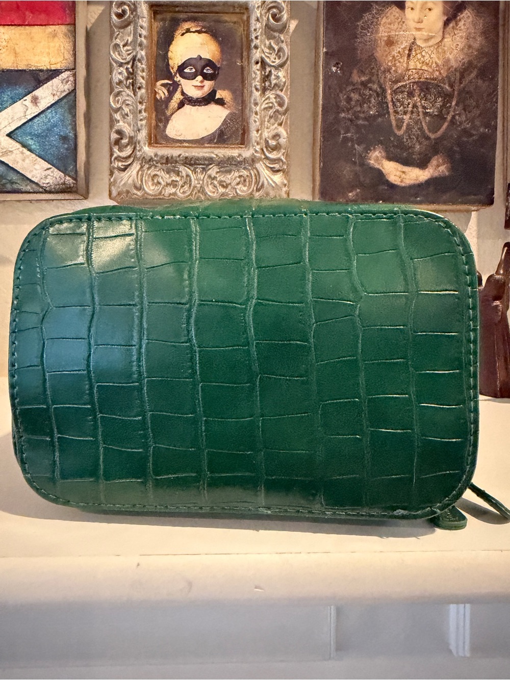 Trish McEvoy Emerald Green Faux Croc Zip Makeup Planner Organizer